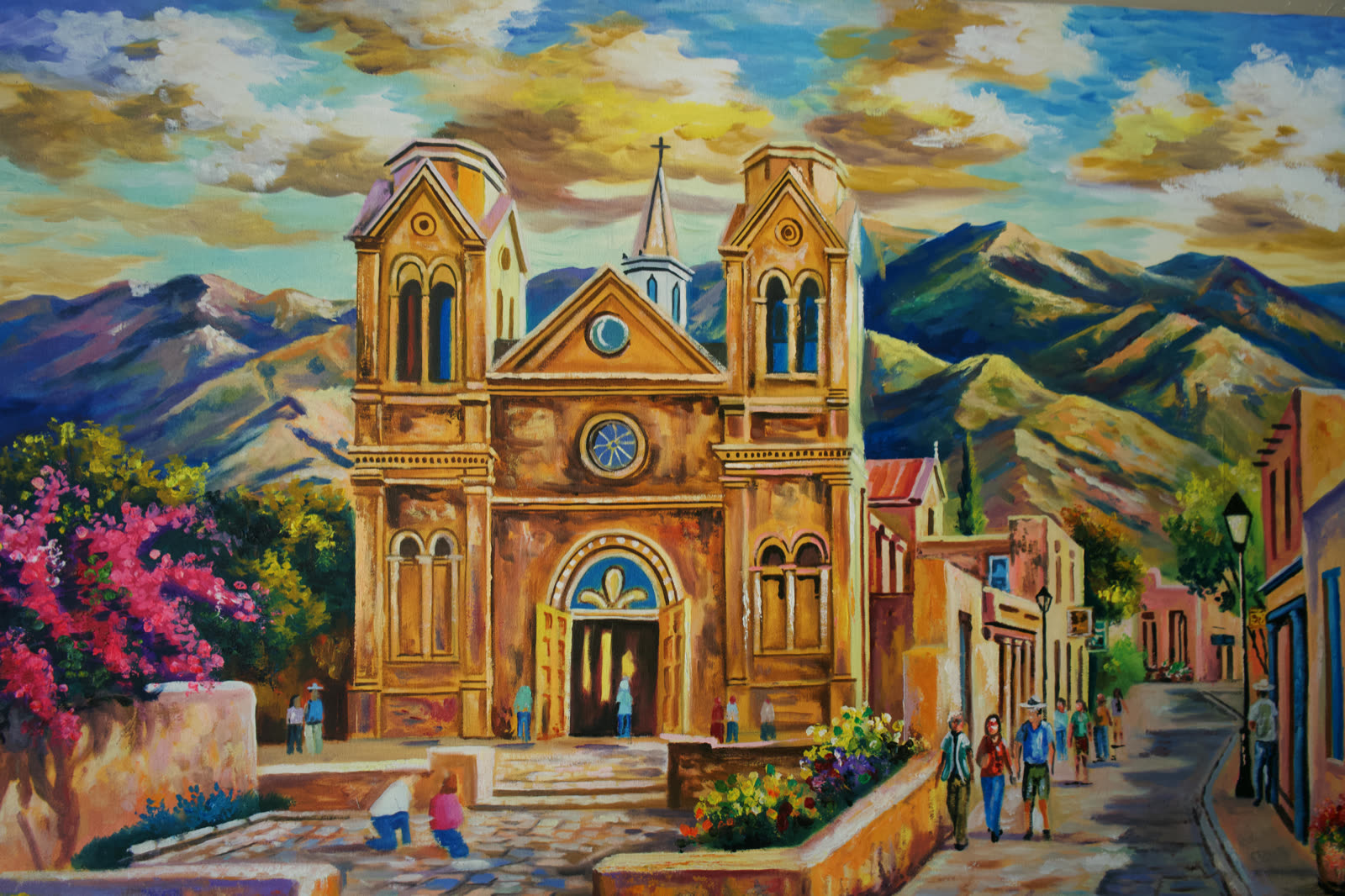 Colorful painting of a church in Antigua, Guatemala